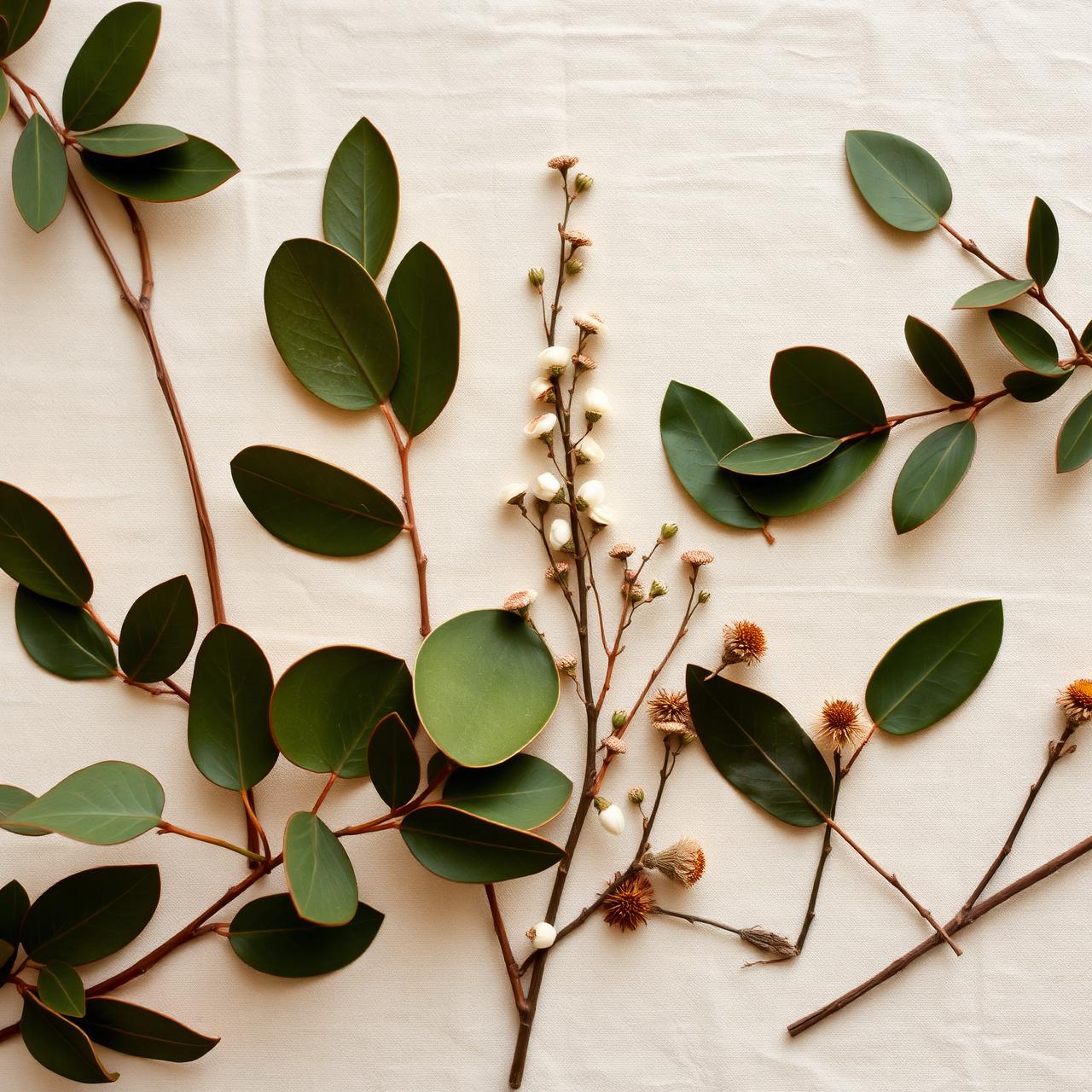 Australian native botanicals on cream linen